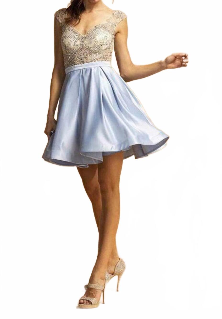 NEW ASPEED DESIGN cap sleeve lace cocktail mini dress in blue